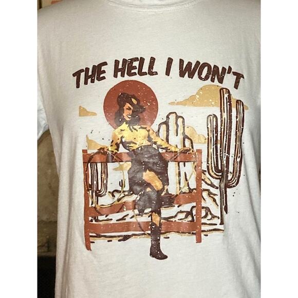 Vintage-inspired Western Graphic Tee - The Hell I Won't - Size Medium - Picture 5 of 7